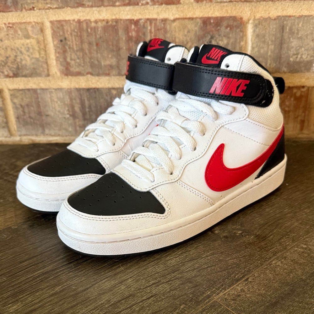 Nike Court Borough Mid 2 Big Kids' Shoes, White/Black/University Red, Size 5Y